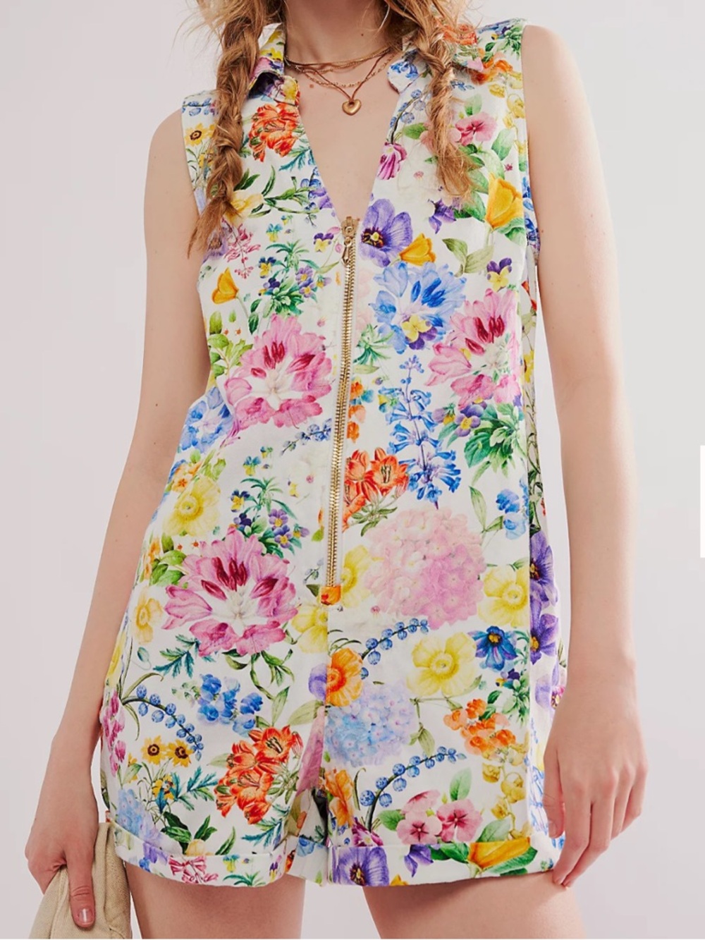 SHOW ME YOUR MUMU Reno Romper Ivory Botanical Floral - Size LG 🌸✨